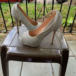 Silver glitter heels